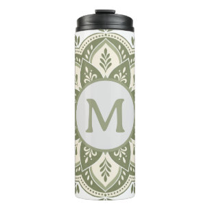 Bouteilles Isothermes Monogramme Initial Boho Mandala Vert Sauge