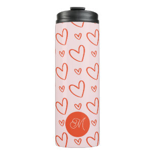 Bouteilles Isothermes Monogramme initial - motif de coeur rose et rouge
