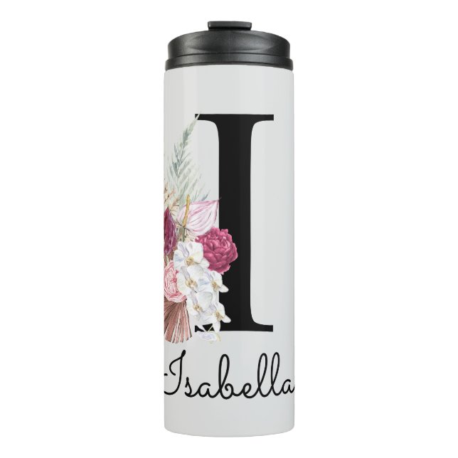 Bouteilles Isothermes Monogramme Initiale I Rose Boho Girly Floral (Devant)