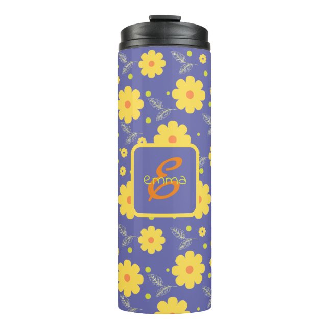Bouteilles Isothermes Monogramme jaune violet Fille élégant Floral moder (Devant)