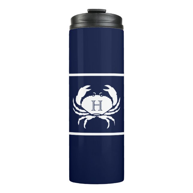 Bouteilles Isothermes Monogramme Marine Bleu Crabe Blanc Nautique (Devant)