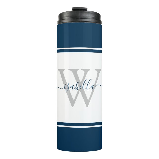 Bouteilles Isothermes Monogramme marine de script moderne (Devant)