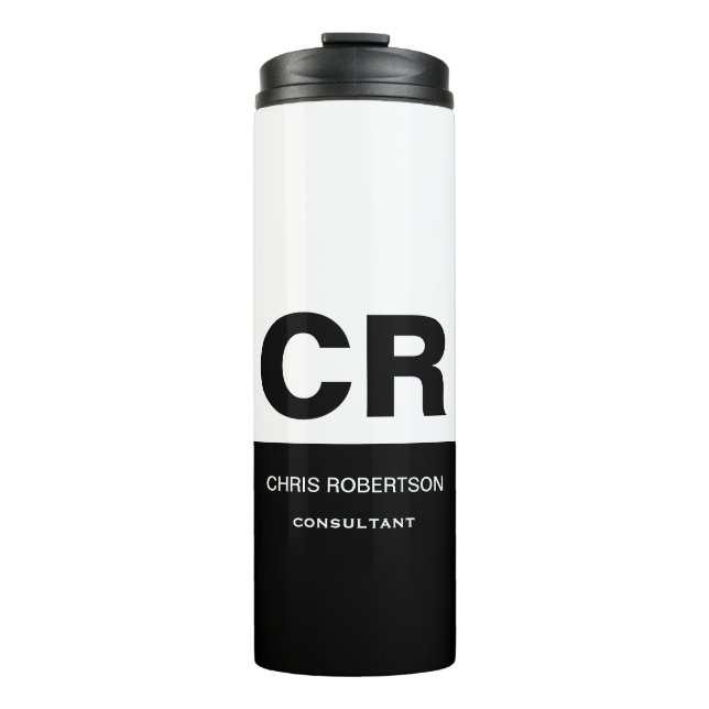 Bouteilles Isothermes Monogramme noir blanc Créer cadeau personnalisé (Devant)