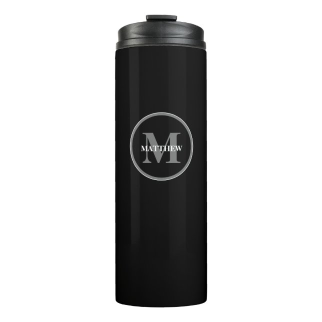 Bouteilles Isothermes Monogramme noir gris blanc Personnalisé (Devant)