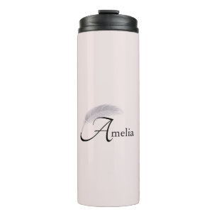 Bouteilles Isothermes Monogramme Nom personnalisé Angel Plumes Clair ros