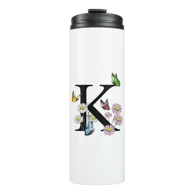 Bouteilles Isothermes Monogramme papillon aquarelle fleur lettre K (Devant)