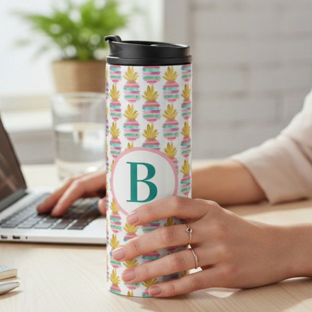 Bouteilles Isothermes Monogramme Parties scintillant rose et or Ananas t (Créateur téléchargé)