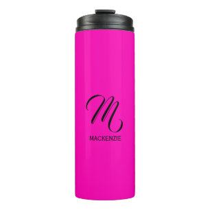 Bouteilles Isothermes Monogramme personnalisé élégant rose néon avec nom