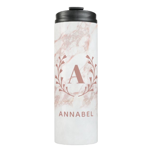 Bouteilles Isothermes Monogramme personnalisé en marbre rose (Devant)