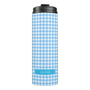 Bouteilles Isothermes Monogramme personnalisé En vichy bleu bébé