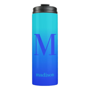 Bouteilles Isothermes Monogramme personnalisé & nom Turquoise à Blue Gra