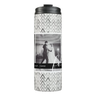 Bouteilles Isothermes Monogramme photo Mariage moderne et date d'établis