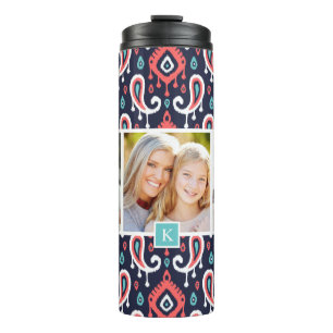 Bouteilles Isothermes Monogramme photo personnalisé Ikat Paisley de la m