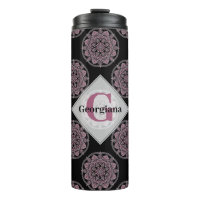 Monogramme Pink Floral Fronds Polka Dot Mandala