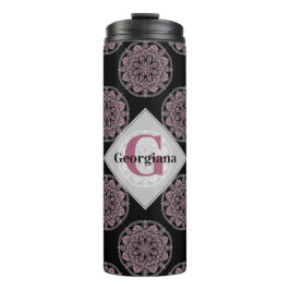 Bouteilles Isothermes Monogramme Pink Floral Fronds Polka Dot Mandala