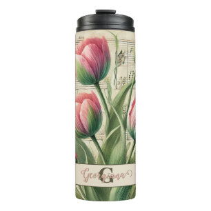 Bouteilles Isothermes Monogramme Pink & Green Vintage Tulips Partition M