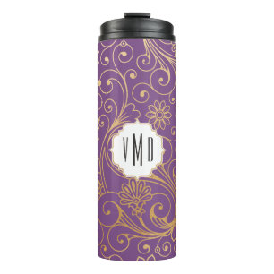 Bouteilles Isothermes Monogramme pourpre floral de remous d'or