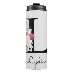 Bouteilles Isothermes Monogramme Rose Boho Girl Floral Initial L