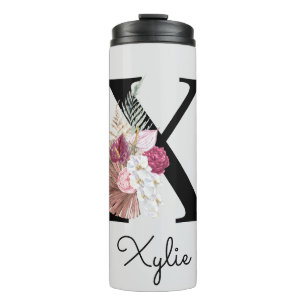 Bouteilles Isothermes Monogramme rose boho girly floral initiale X
