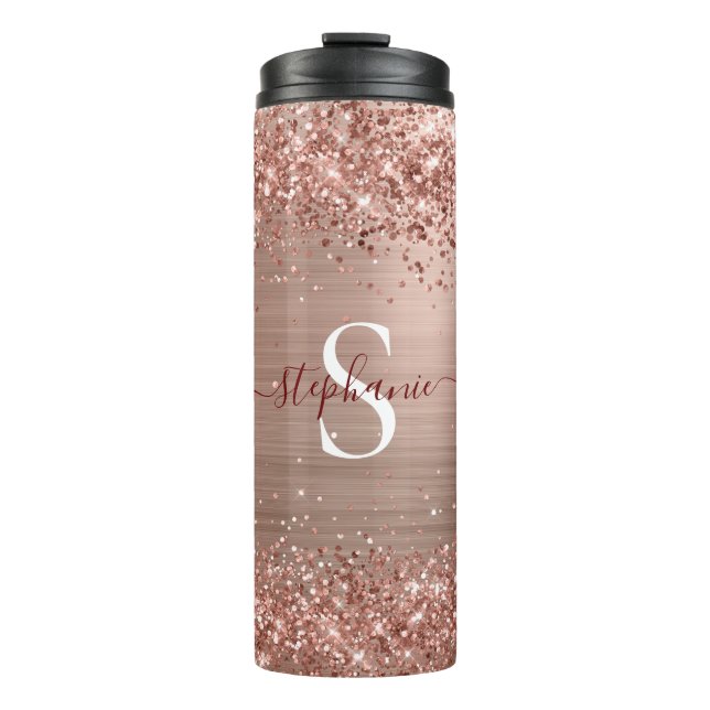Bouteilles Isothermes Monogramme Rose Gold Faux-Parties scintillant Girl (Devant)