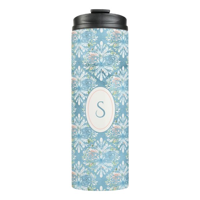 Bouteilles Isothermes Monogramme rose rustique Damask Shabby Chic (Devant)