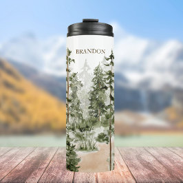 Bouteilles Isothermes Monogramme Russe Aquarelle Forêt verte