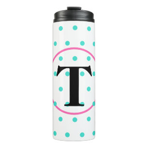 Bouteilles Isothermes Monogramme Turquoise Pois