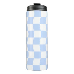 Bouteilles Isothermes Motif à carreaux rétro bleu pastel et blanc