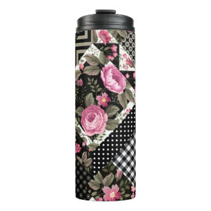 Bouteilles Isothermes motif à patchwork floral transparent avec géométri