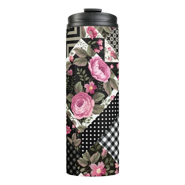 Bouteilles Isothermes motif à patchwork floral transparent avec géométri (Devant)
