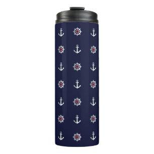 Bouteilles Isothermes Motif blanc et bleu rouge d'Ancre
