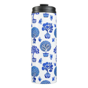 Bouteilles Isothermes Motif Bonsai Tree en Bleu et Blanc Cobalt