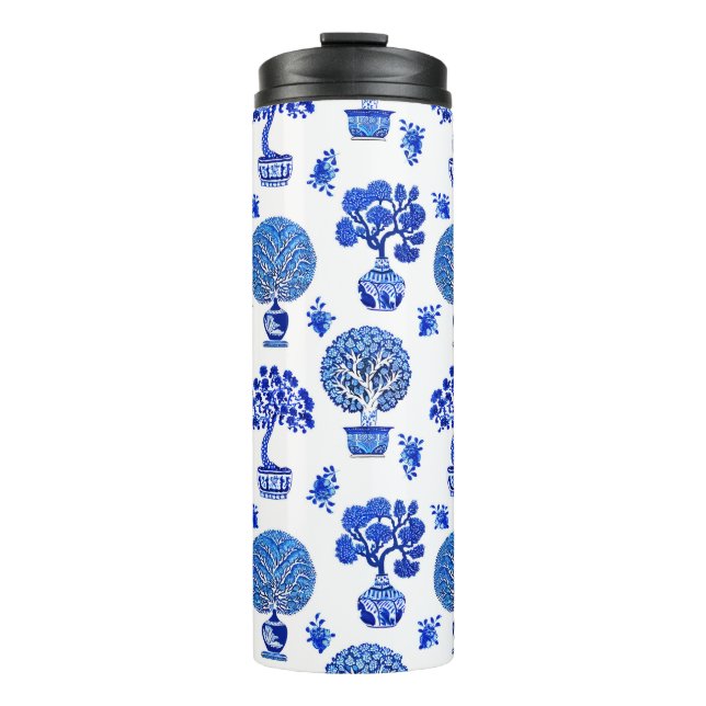 Bouteilles Isothermes Motif Bonsai Tree en Bleu et Blanc Cobalt (Devant)