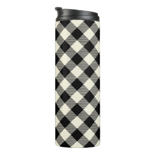 Bouteilles Isothermes Motif carreaux gingham diagonaux noir et beige