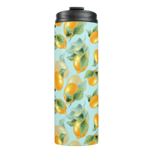 Bouteilles Isothermes Motif d'aquarelle avec citrons et feuilles. Seamel