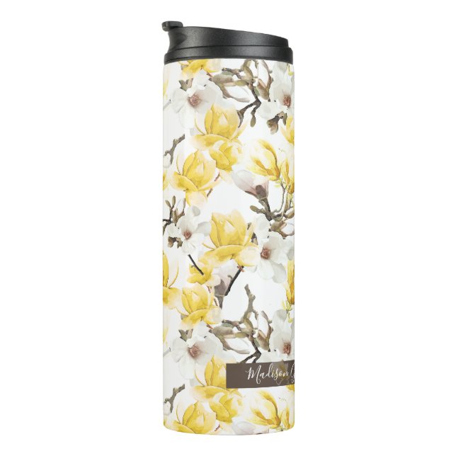 Bouteilles Isothermes Motif d'aquarelle jaune et blanc Magnolia Blossom (Tourné sur la droite)