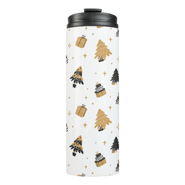 Bouteilles Isothermes Motif d'arbre de Noël noir or (Devant)