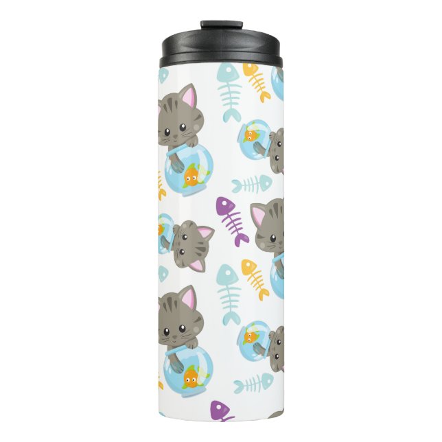 Bouteilles Isothermes Motif De Chats, Chats Mignons, Chatons, Poisson (Devant)