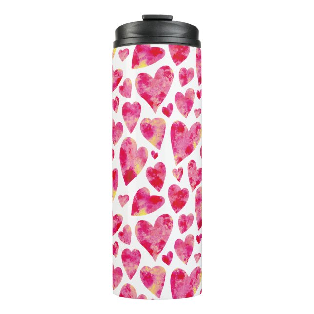 Bouteilles Isothermes Motif de cœur d'amour à l'aquarelle rose (Devant)
