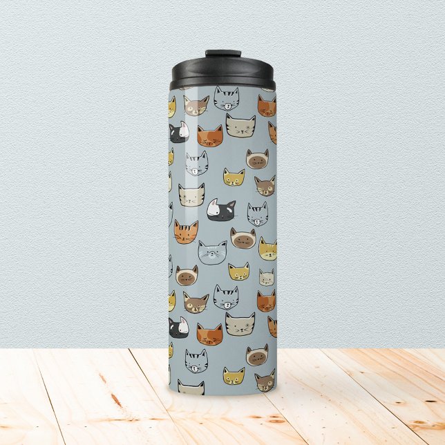 Bouteilles Isothermes Motif de Doodle visage de chat (Cat Face Doodle Pattern Thermal Tumbler)