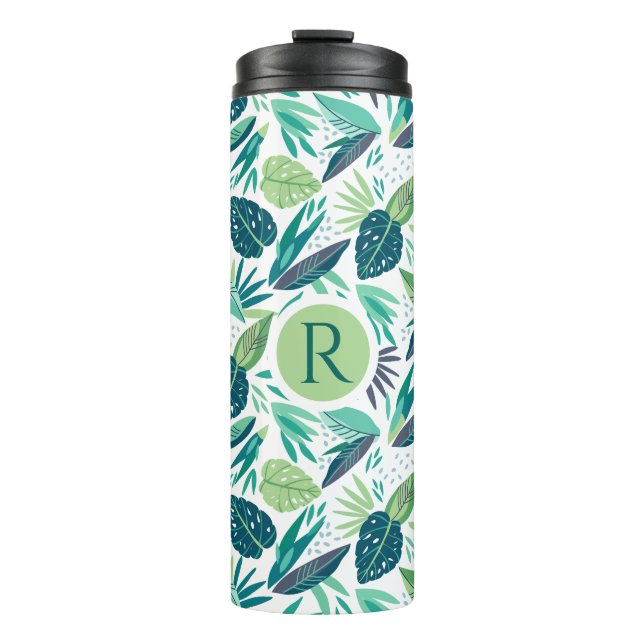 Bouteilles Isothermes Motif de feuilles tropicales vertes monogrammes (Devant)