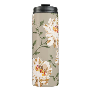 Bouteilles Isothermes motif de fleur marron sur fond bleu
