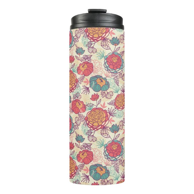 Bouteilles Isothermes Motif de fleurs et de feuille de pivoine (Devant)