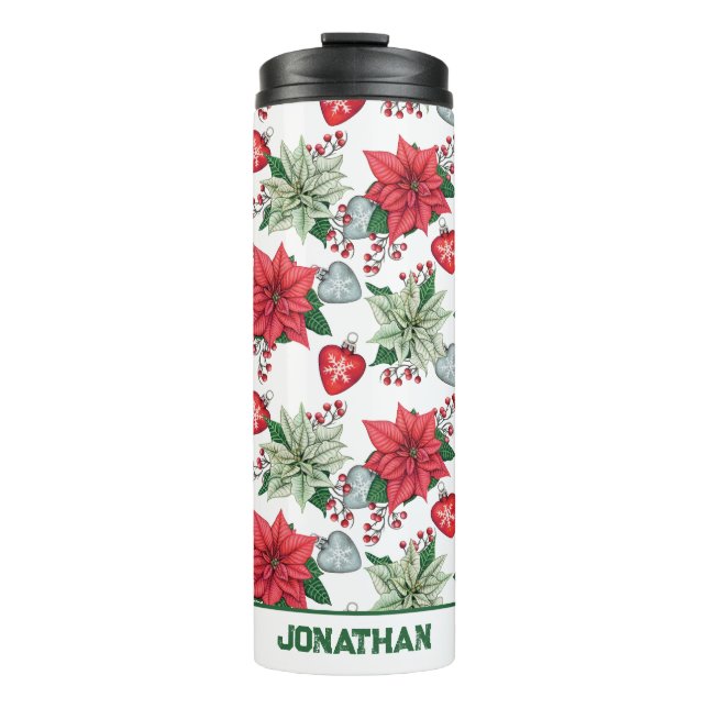 Bouteilles Isothermes Motif de Noël Poinsettia (Devant)