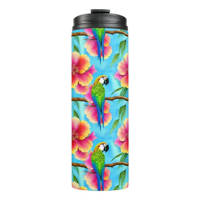 Bouteilles Isothermes Motif de perroquet et de fleurs tropicales (Devant)