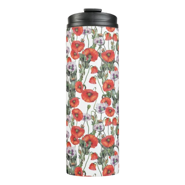 Bouteilles Isothermes Motif de Poppies rouges et violettes (Devant)