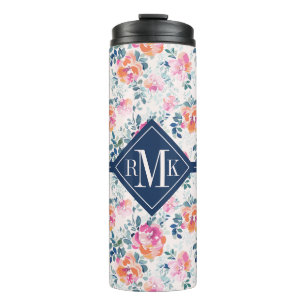 Bouteilles Isothermes Motif de roses peint par de monogramme