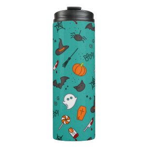 Bouteilles Isothermes Motif de style plat Halloween Turquoise.