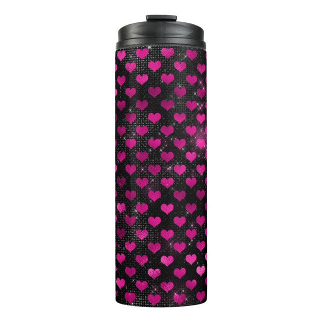 Bouteilles Isothermes Motif des Coeurs de Glam rose et noir (Devant)