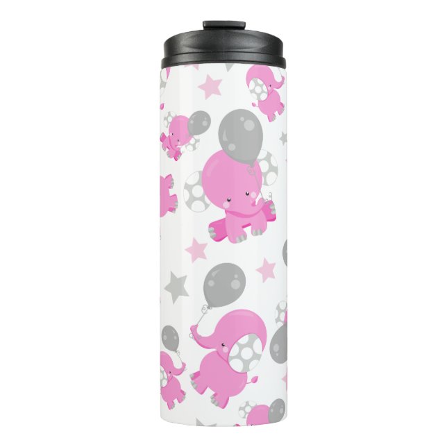 Bouteilles Isothermes Motif Des Eléphants Roses, Eléphants Mignons, Étoi (Devant)